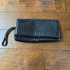 Black Alligator Print Clutch with Side Strap
